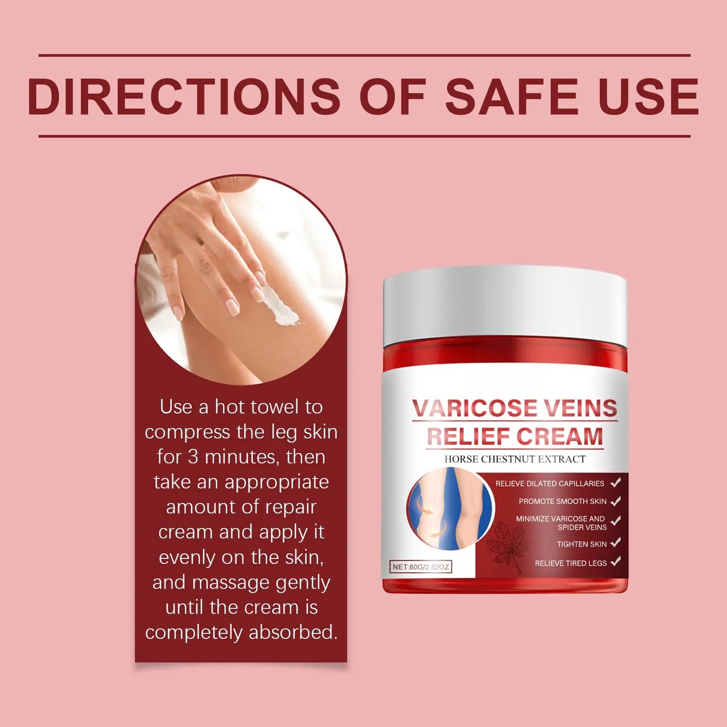 Varicose Veins Relief Cream 80g - HorseChestnut Extract for Swelling Relief &Improved Circulation - Universal MoisturizingFormula for Legs-H1