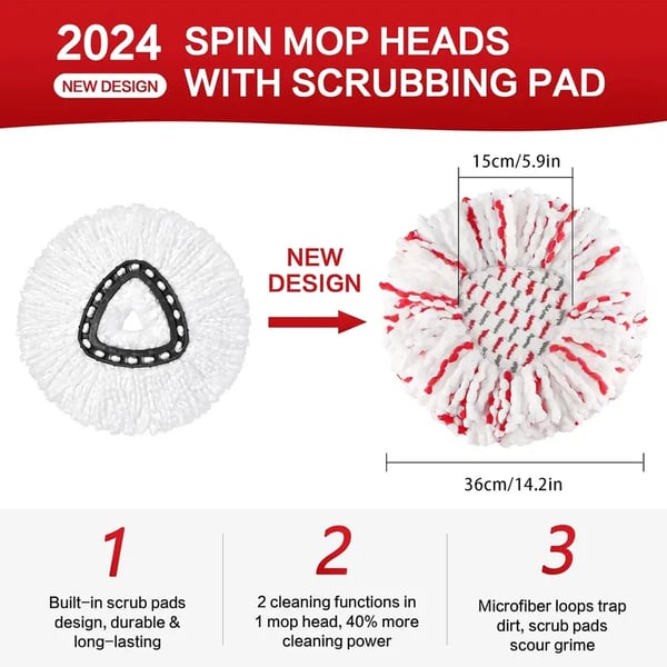 š„ Spin Mop Heads with Scrubbing Pad - 2024 Upgraded 2-in-1 Mop Head for O-Cedar EasyWring 1-Tank System. Built-in Scrub Pads for Stuck-on-ZZQ