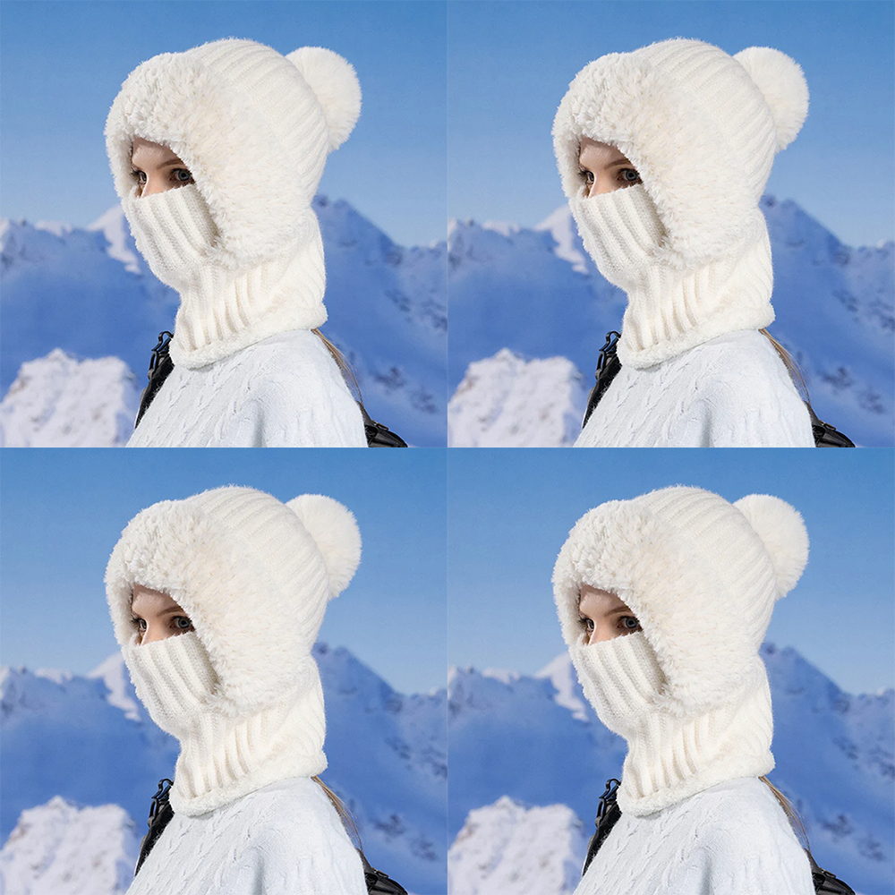 🏆Hot Sale🔥Women's Solid Color Pom Pom Decor Beanie Hat🌟Casual Warm Thickened Knit Hat for Fall & Winter, Fashion Accessories for Women & Girls Bonnet With Bunny Ears Bonnet-TJY