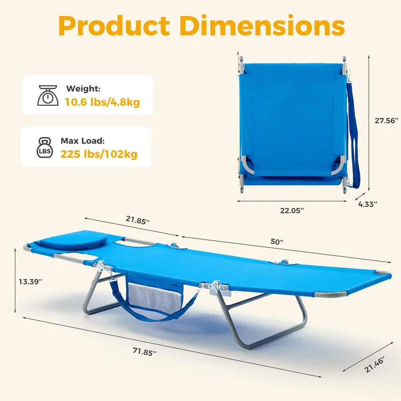 🔥Portable Beach Lounge Chair⛱️Folding Adjustable Chaise Lounge Chair with Backpack Straps & Side Pocket-TJY