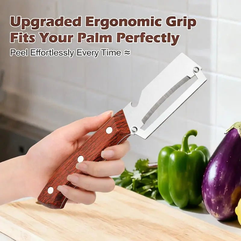 Multi Functional Vegetable Peeler for Kitchen-Wooden Handle, Potato Fruit Peeler with Bottle Opener Function, Durable Kitchen Helper-ABB8