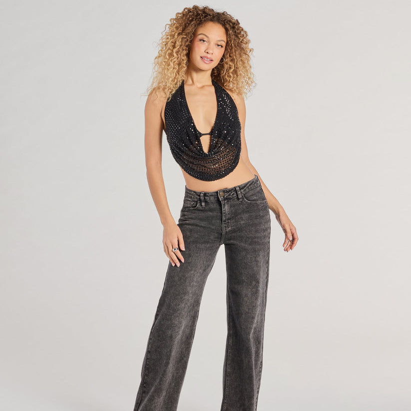 ✨Party Diva✨ — 💎Cropped Rhinestone Backless Halter Top-ABB8