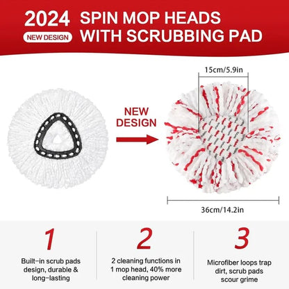 🔥 Spin Mop Heads with Scrubbing Pad - 2024 Upgraded 2-in-1 Mop Head for O-Cedar EasyWring 1-Tank System. Built-in Scrub Pads for Stuck-on-ZZQ