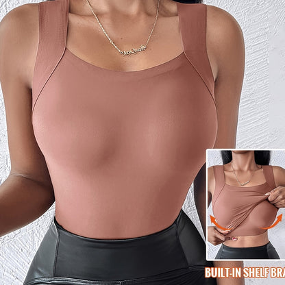 🔥💐Women's U Neck Thermal Tank Tops with Built-In Bra-H1