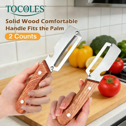 Multi Functional Vegetable Peeler for Kitchen-Wooden Handle, Potato Fruit Peeler with Bottle Opener Function, Durable Kitchen Helper-ABB8
