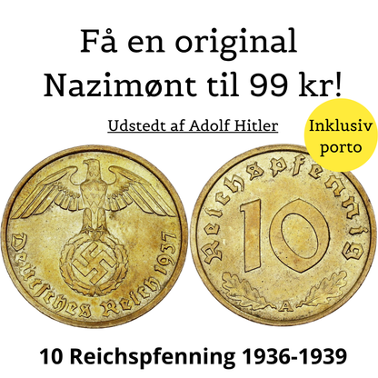 🪙Sidste 8 sæt!!🎁Hitlers Nazimønter - 10-Reichpfenning 1936-1939-ABB8