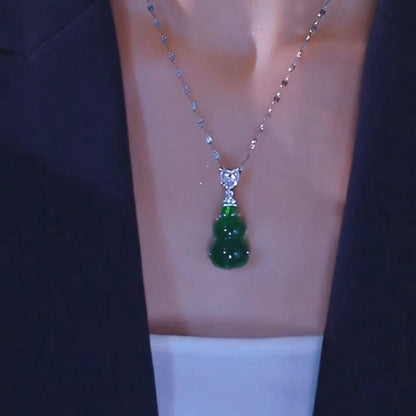 Oriental Charm Glass Green Necklace-H1