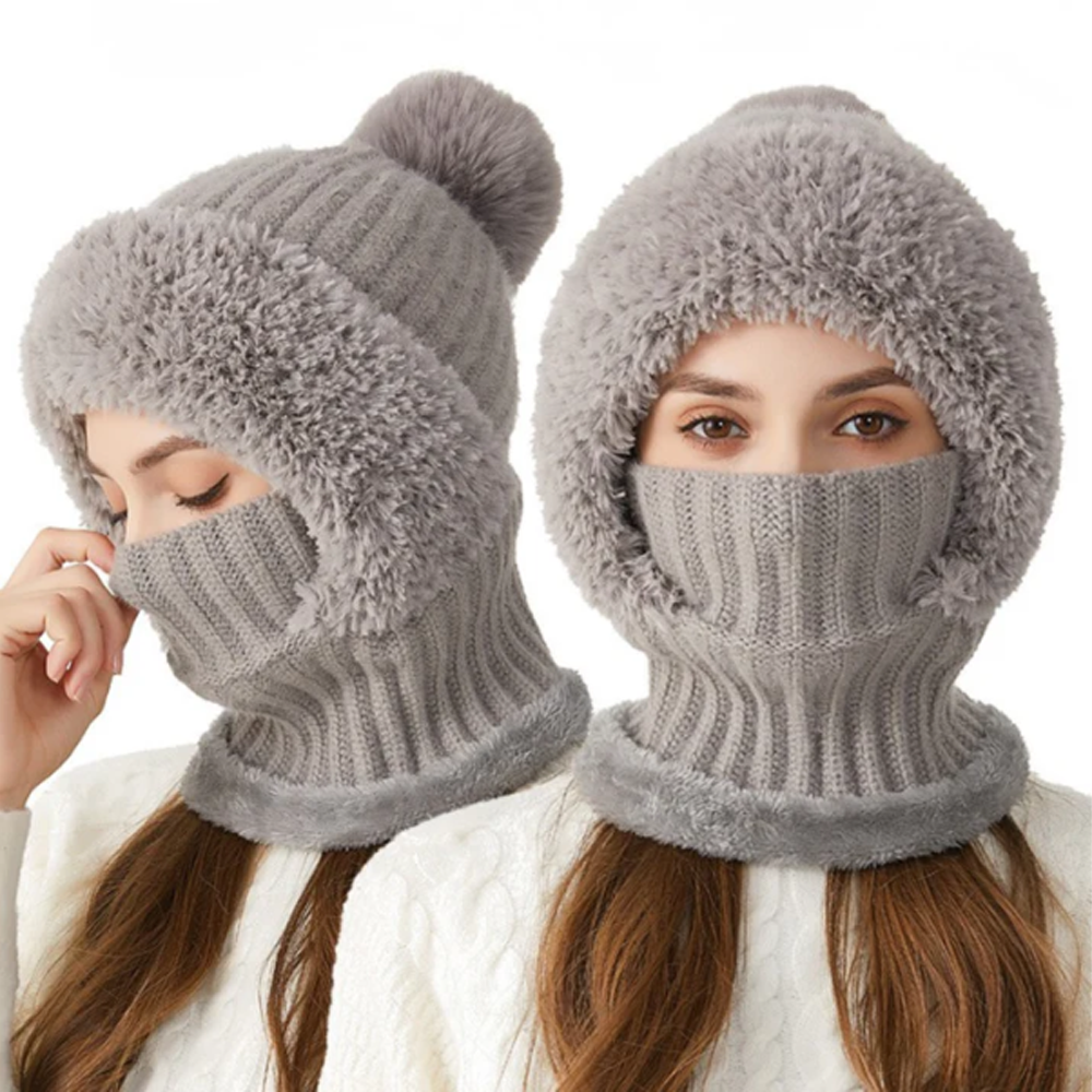 🏆Hot Sale🔥Women's Solid Color Pom Pom Decor Beanie Hat🌟Casual Warm Thickened Knit Hat for Fall & Winter, Fashion Accessories for Women & Girls Bonnet With Bunny Ears Bonnet-TJY