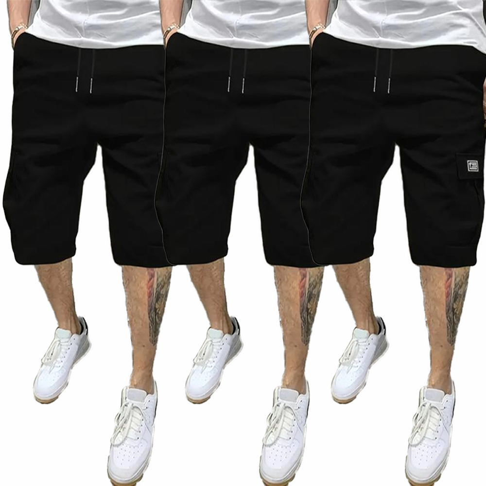 🏆3-Piece 🔥 Men's Shorts Set - Brown Black & Green - Slanted Pockets - Versatile Casual Wear - 3-Piece Bottoms for Everyday Use Menswear Overalls shorts men-TJY