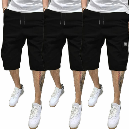🏆3-Piece 🔥 Men's Shorts Set - Brown Black & Green - Slanted Pockets - Versatile Casual Wear - 3-Piece Bottoms for Everyday Use Menswear Overalls shorts men-TJY