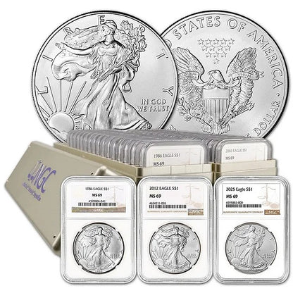 💥Last 10 sets‼️🔥2011 - 2025 American Silver Eagle Coin Complete Date Set NGC MS69 (14PCS)-ABB8