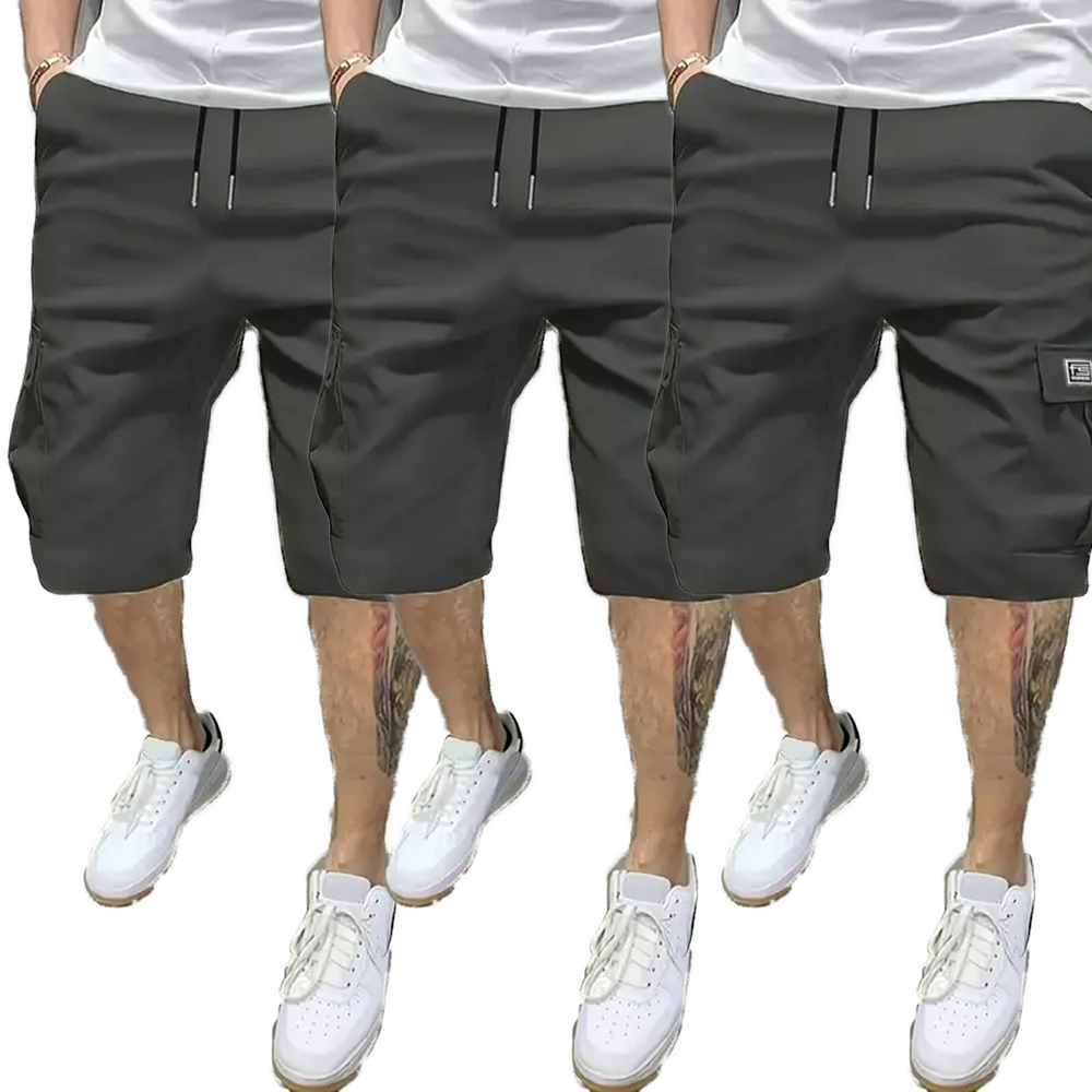 🏆3-Piece 🔥 Men's Shorts Set - Brown Black & Green - Slanted Pockets - Versatile Casual Wear - 3-Piece Bottoms for Everyday Use Menswear Overalls shorts men-TJY