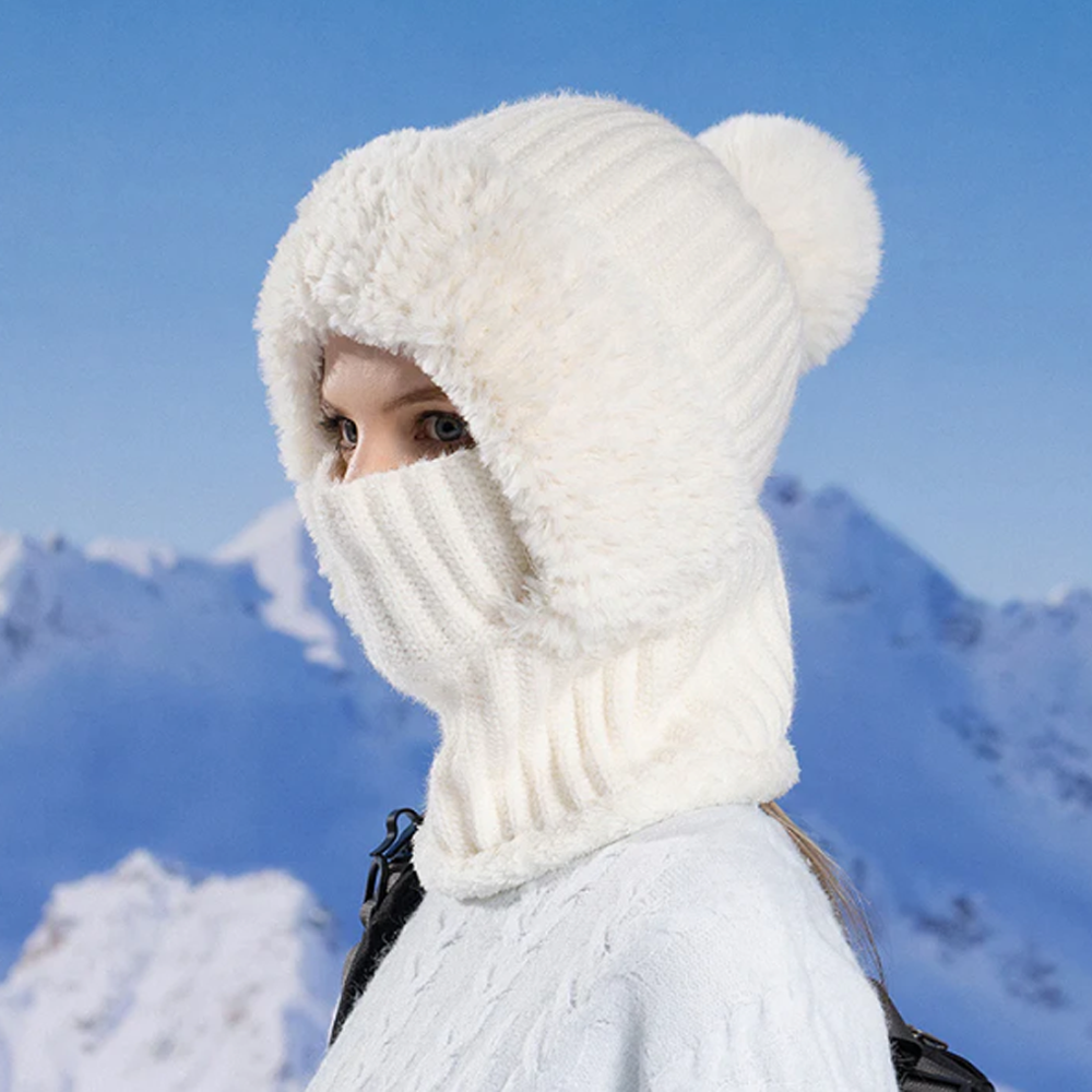 🏆Hot Sale🔥Women's Solid Color Pom Pom Decor Beanie Hat🌟Casual Warm Thickened Knit Hat for Fall & Winter, Fashion Accessories for Women & Girls Bonnet With Bunny Ears Bonnet-TJY