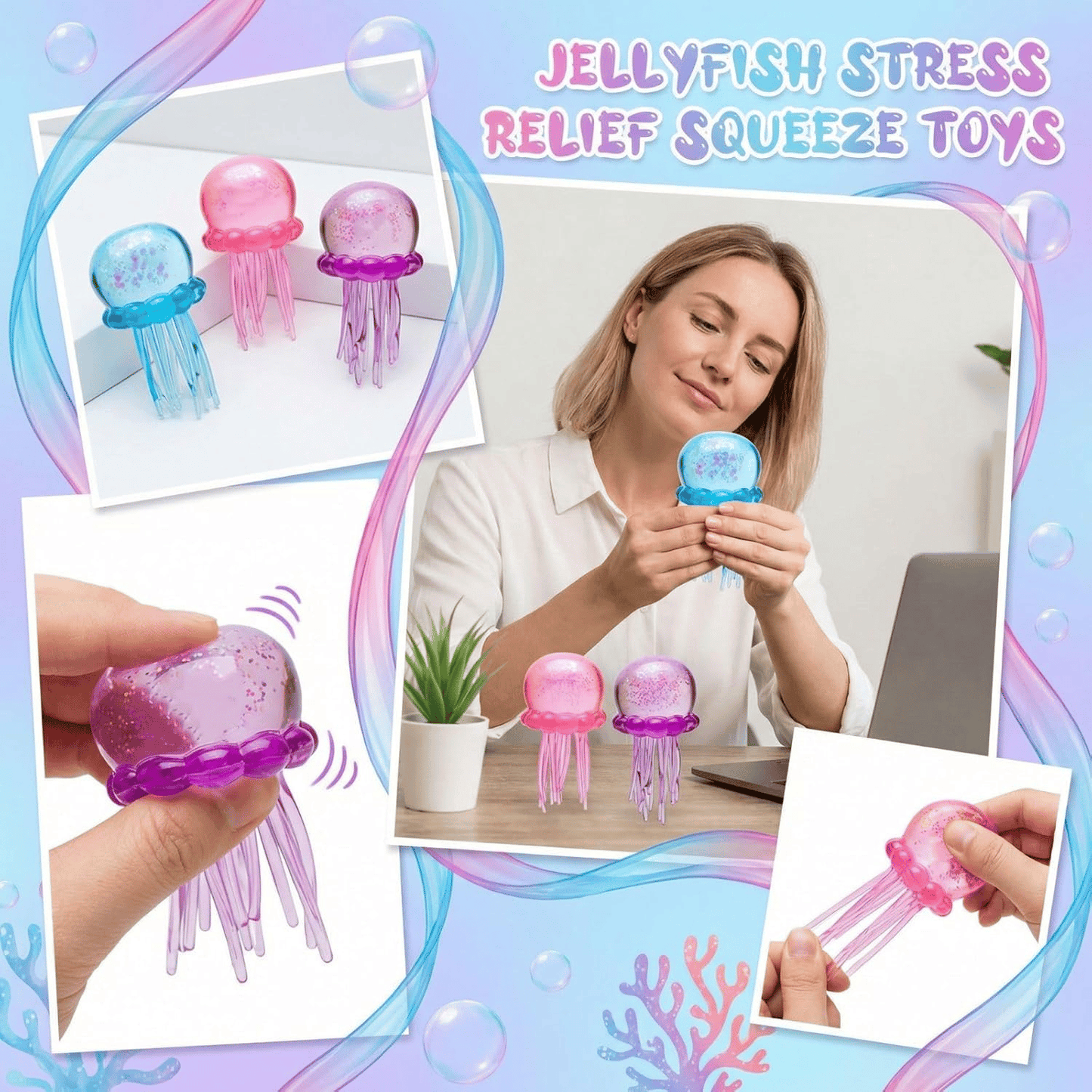🪼🎁Cute Glitter Jellyfish Squishy✨✝️-Easter Basket Stuffer for Kids-ABB8