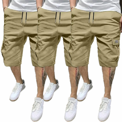 🏆3-Piece 🔥 Men's Shorts Set - Brown Black & Green - Slanted Pockets - Versatile Casual Wear - 3-Piece Bottoms for Everyday Use Menswear Overalls shorts men-TJY