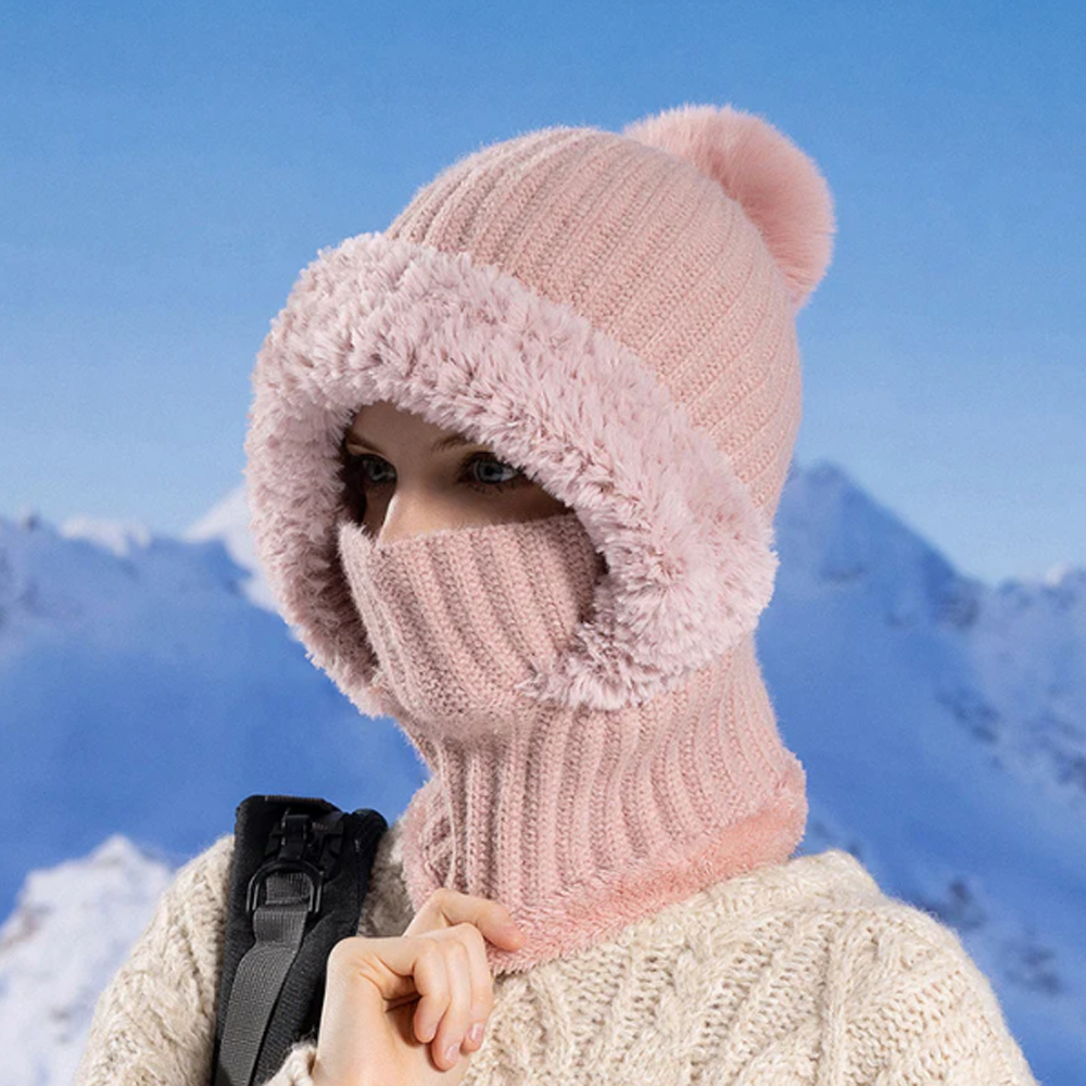 🏆Hot Sale🔥Women's Solid Color Pom Pom Decor Beanie Hat🌟Casual Warm Thickened Knit Hat for Fall & Winter, Fashion Accessories for Women & Girls Bonnet With Bunny Ears Bonnet-TJY