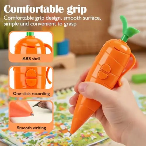 60-Second Voice Recorder with Playback & Audio Recorder Pen - Cute Carrot-Shaped Recorder Device, Smooth-Writing Ballpoint Pen - Fun & Creative Gift for Kids, Students, Teachers-GD