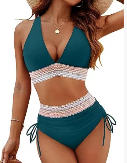 🎁Buy 2 Get 40% Off🎁💃High Waisted Tummy Control Color Block Bikini Set-ABB8