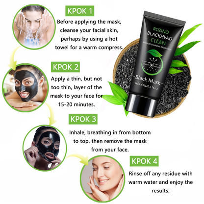 Rozino Bamboo Charcoal Blackhead Peel-Off Mask with Glycerin & Witch Hazel Extract for Deep Cleansing Pore Shrinking Gentle Moisturizing 60g/2.116oz-TJY