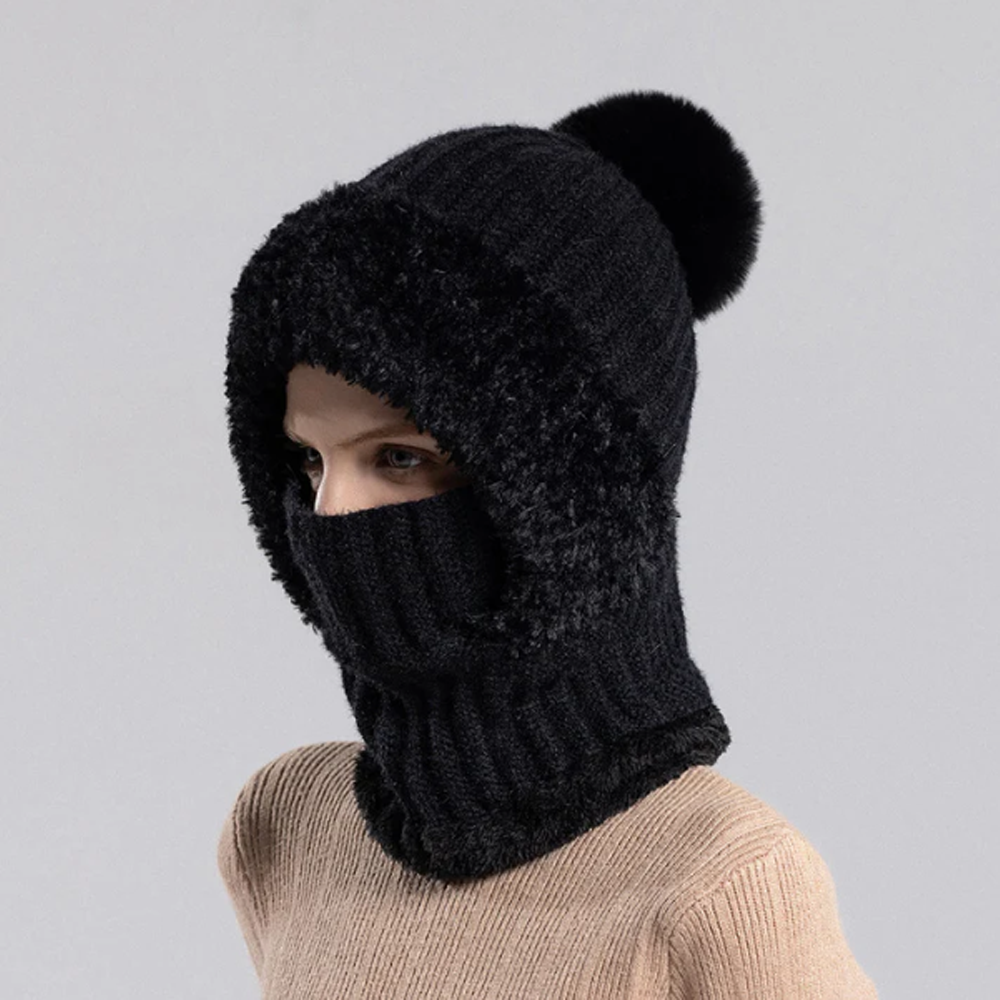 🏆Hot Sale🔥Women's Solid Color Pom Pom Decor Beanie Hat🌟Casual Warm Thickened Knit Hat for Fall & Winter, Fashion Accessories for Women & Girls Bonnet With Bunny Ears Bonnet-TJY