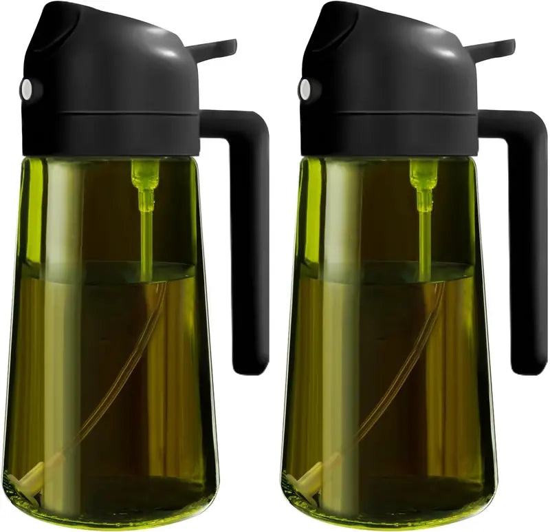 🔥Save Up To 56% Today🔥2 Count 2 in 1 Oil Sprayer for Cooking 16oz/470ml Light-Blocking Dark , Olive Oil Dispenser Bottle for Kitchen-TJY
