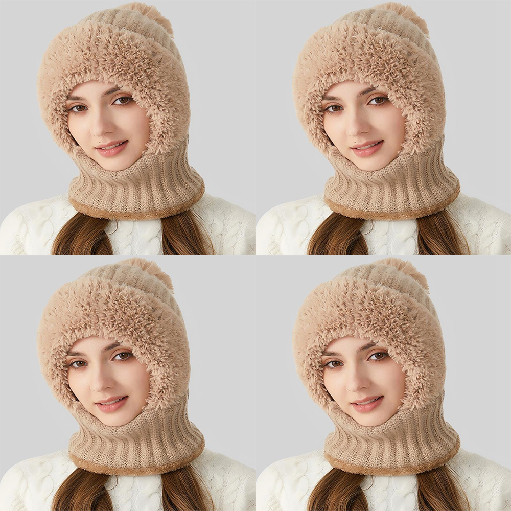🏆Hot Sale🔥Women's Solid Color Pom Pom Decor Beanie Hat🌟Casual Warm Thickened Knit Hat for Fall & Winter, Fashion Accessories for Women & Girls Bonnet With Bunny Ears Bonnet-TJY