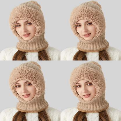🏆Hot Sale🔥Women's Solid Color Pom Pom Decor Beanie Hat🌟Casual Warm Thickened Knit Hat for Fall & Winter, Fashion Accessories for Women & Girls Bonnet With Bunny Ears Bonnet-TJY
