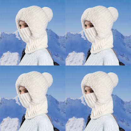 🏆Hot Sale🔥Women's Solid Color Pom Pom Decor Beanie Hat🌟Casual Warm Thickened Knit Hat for Fall & Winter, Fashion Accessories for Women & Girls Bonnet With Bunny Ears Bonnet-TJY
