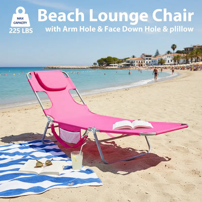 🔥Portable Beach Lounge Chair⛱️Folding Adjustable Chaise Lounge Chair with Backpack Straps & Side Pocket-TJY