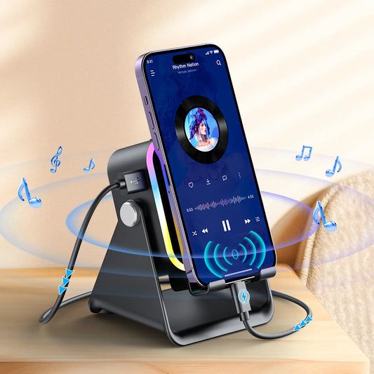 🏆Flash Sale⚡ Newly Upgraded! 🏆Wireless Speaker Phone Stand | 360° LED Universal Holder-W18