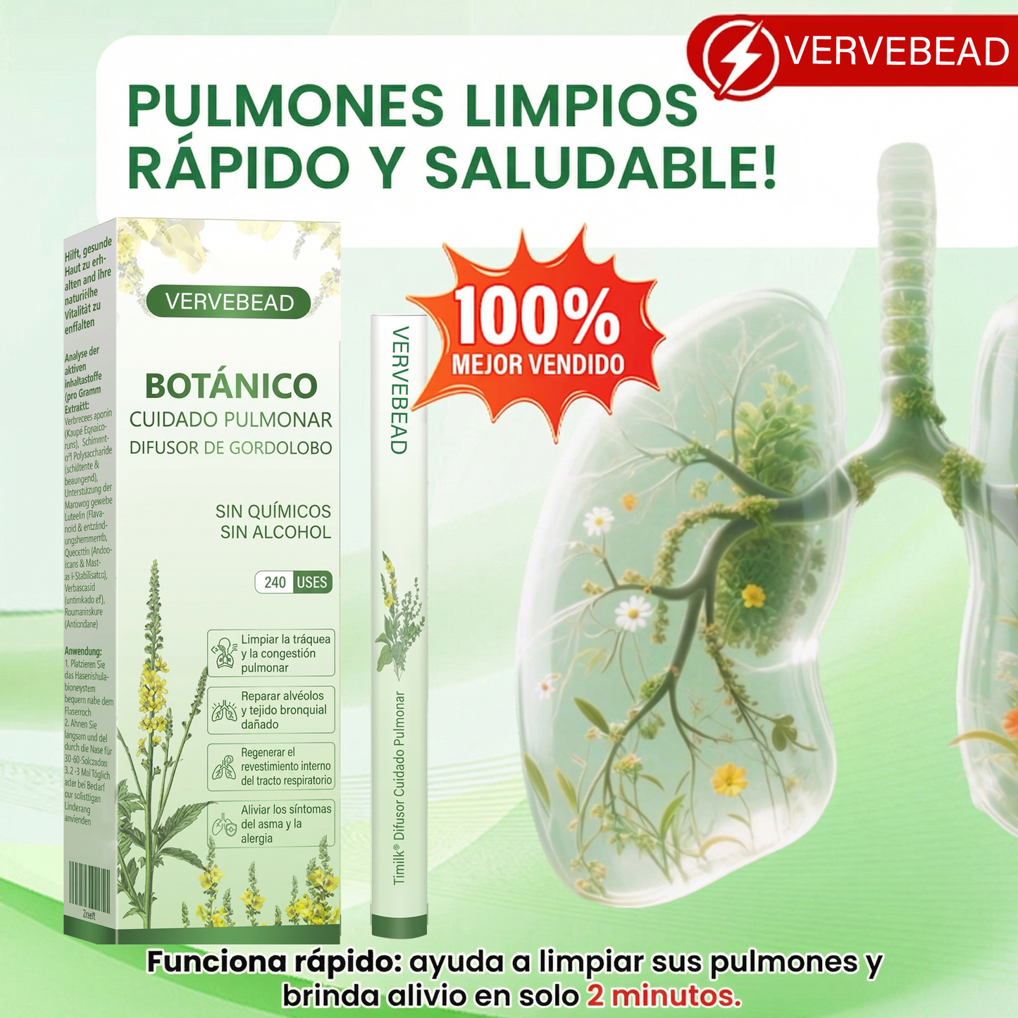 ❤️🎉Vervebead®BOTÁNICO CUIDADO PULMONAR DIFUSOR DE GORDOLOBO-XA