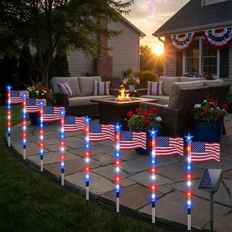 8-Piece Flag Light Set – 4th of July Decorations with 8 Lighting Modes – Ideal for Independence Day Pathways, Gardens, and Yard Decor-ABB8