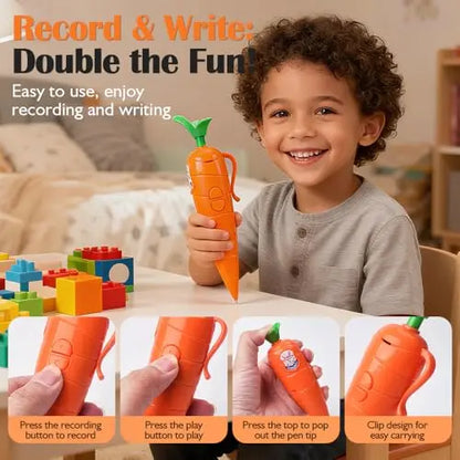 60-Second Voice Recorder with Playback & Audio Recorder Pen - Cute Carrot-Shaped Recorder Device, Smooth-Writing Ballpoint Pen - Fun & Creative Gift for Kids, Students, Teachers-GD