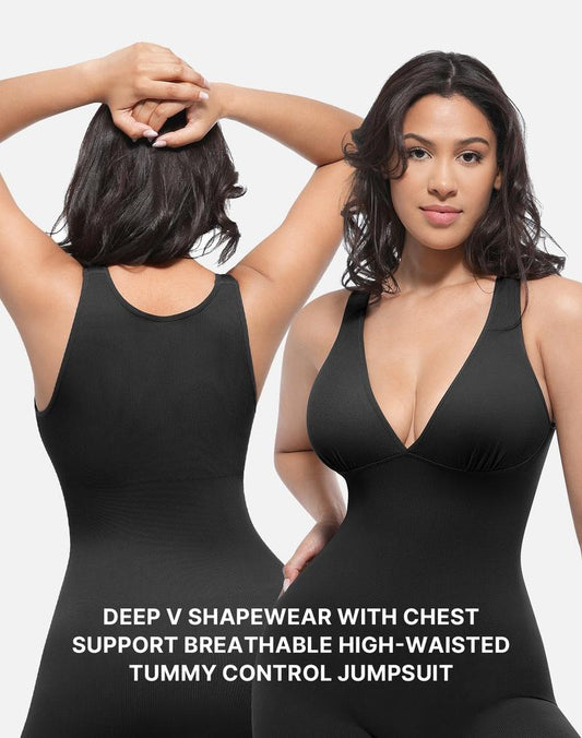 🎉Last Day Promotion 60% OFF💞Deep V Shapewear with Chest Support Breathable High-Waisted Tummy Control Jumpsuit-W18