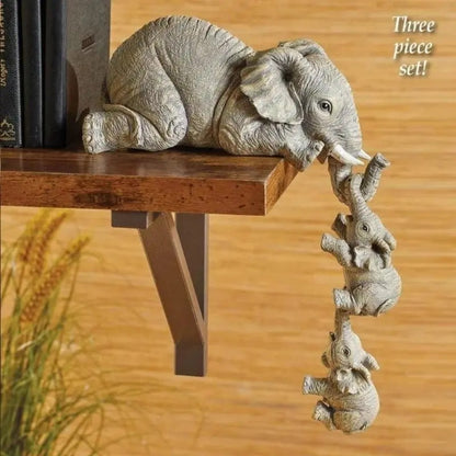 ❤️3-Piece Hand-Painted Elephant Family - Hanging Mother & 2 Babies Shelf Sitter Set - A926