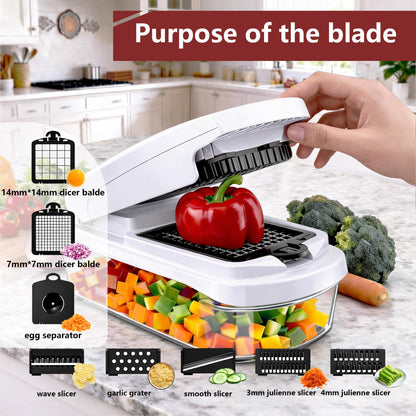 Vegetable Chopper,15-in-1 Multifunctional Food Chopper,Professional Onion Chopper with 8 Blades,Vegetable Cutter with Container for Salad,Potato,Carrot,and Garlic; Essential Kitchen Tool-HZ