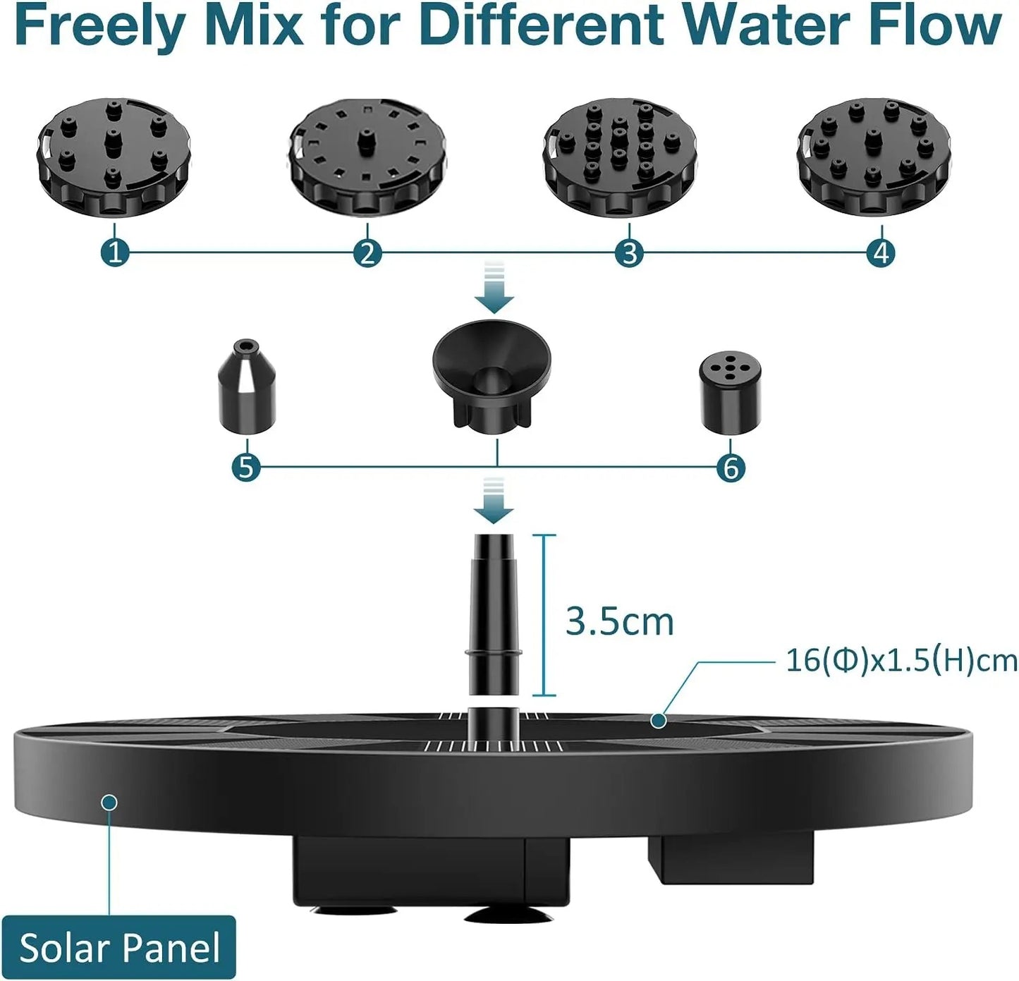 ☀️Solar Bird Bath Fountain with 6 Nozzles🐦- Solar Powered Floating Water Fountain Pump for Bird Bath, Ponds, Garden, Fish Tank and Outdoor-ABB8