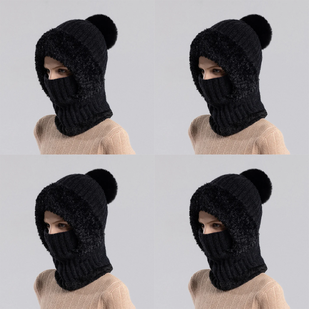 🏆Hot Sale🔥Women's Solid Color Pom Pom Decor Beanie Hat🌟Casual Warm Thickened Knit Hat for Fall & Winter, Fashion Accessories for Women & Girls Bonnet With Bunny Ears Bonnet-TJY
