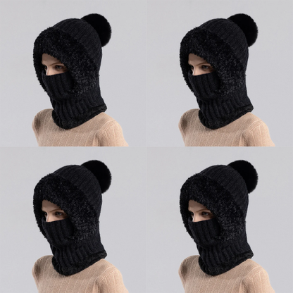 🏆Hot Sale🔥Women's Solid Color Pom Pom Decor Beanie Hat🌟Casual Warm Thickened Knit Hat for Fall & Winter, Fashion Accessories for Women & Girls Bonnet With Bunny Ears Bonnet-TJY