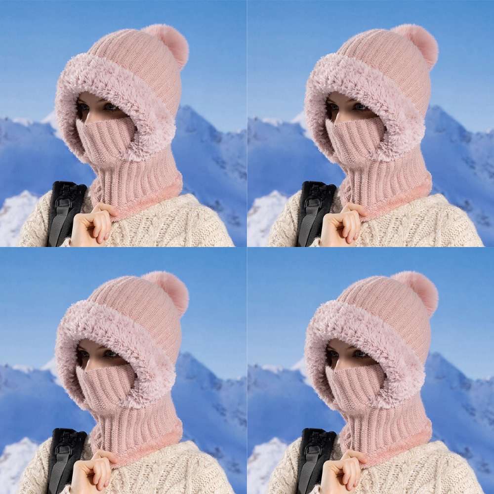 🏆Hot Sale🔥Women's Solid Color Pom Pom Decor Beanie Hat🌟Casual Warm Thickened Knit Hat for Fall & Winter, Fashion Accessories for Women & Girls Bonnet With Bunny Ears Bonnet-TJY