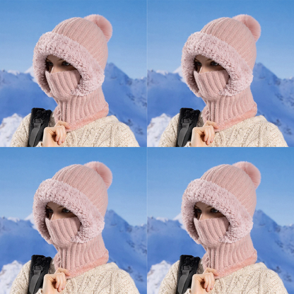 🏆Hot Sale🔥Women's Solid Color Pom Pom Decor Beanie Hat🌟Casual Warm Thickened Knit Hat for Fall & Winter, Fashion Accessories for Women & Girls Bonnet With Bunny Ears Bonnet-TJY