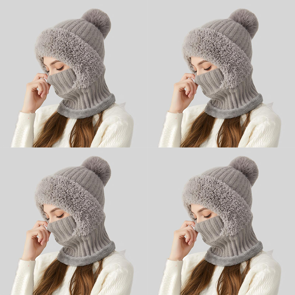 🏆Hot Sale🔥Women's Solid Color Pom Pom Decor Beanie Hat🌟Casual Warm Thickened Knit Hat for Fall & Winter, Fashion Accessories for Women & Girls Bonnet With Bunny Ears Bonnet-TJY
