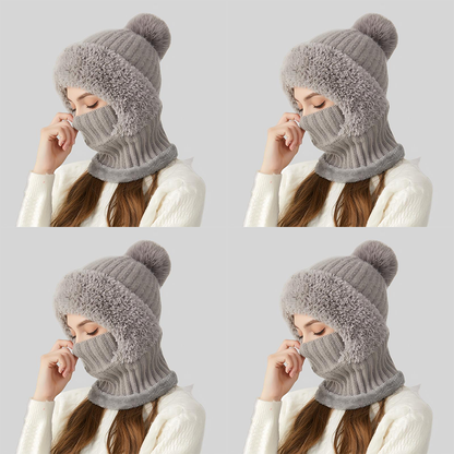 🏆Hot Sale🔥Women's Solid Color Pom Pom Decor Beanie Hat🌟Casual Warm Thickened Knit Hat for Fall & Winter, Fashion Accessories for Women & Girls Bonnet With Bunny Ears Bonnet-TJY