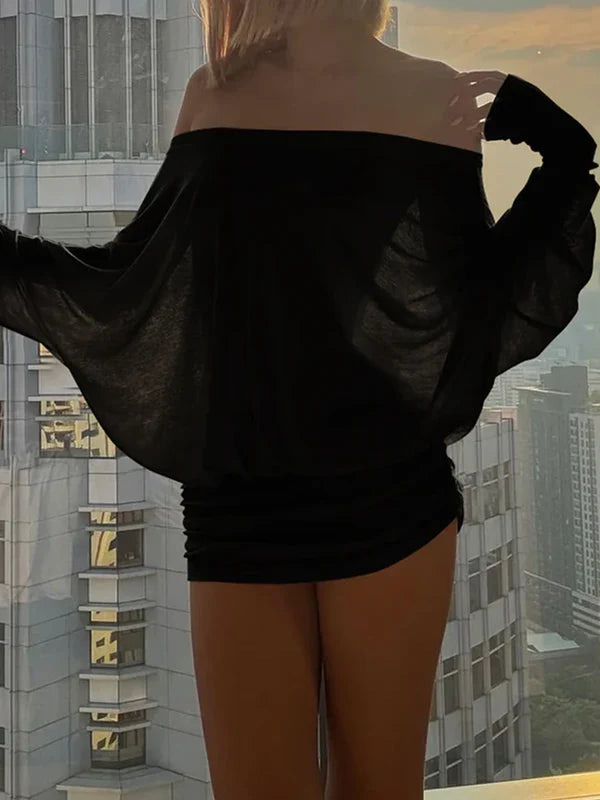 🔥First 100:2nd Item 60%Off🔥Women's Solid Off-The-Shoulder Long Sleeve Dress-W18