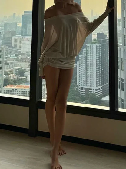 🔥First 100:2nd Item 60%Off🔥Women's Solid Off-The-Shoulder Long Sleeve Dress-W18