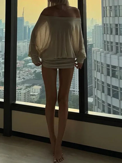 🔥First 100:2nd Item 60%Off🔥Women's Solid Off-The-Shoulder Long Sleeve Dress-W18
