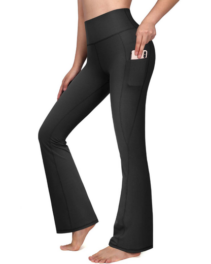 High Waisted Scrunch Butt Lifting Tummy Control Pocket Shaping Yoga Bootcut Leggings-H1