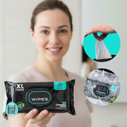 👑Hot Sale 49% OFF🏆Flushable Wet Wipes Pack 48 Sheets Large Unscented Adult Wipes with Vitamin E & Aloe Vera Safe for Septic Systems & Sewer Lines Biodegradable Cleansing Wipes-TJY
