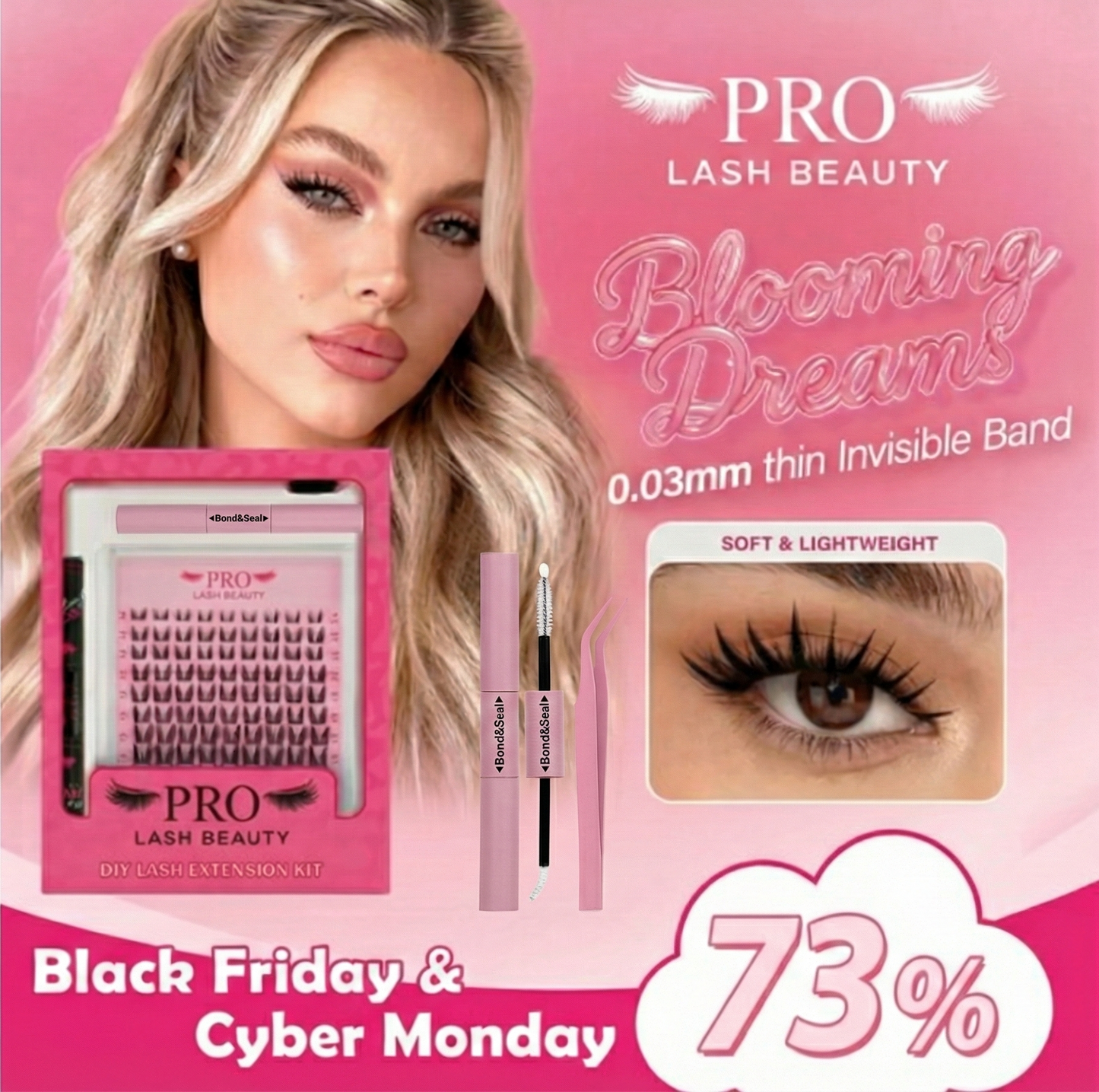 ❤️73% Hot Fresh Launch ProLashBeauty Lash Clusters Sunrise Long Lasting Eyelashes Extensions Kit DIY lashes Extensions C D Curl Invisible Band Beginners Manga Lashes Tweezer & Glue & Remover all in one for DIY Eyelash at Home-XA