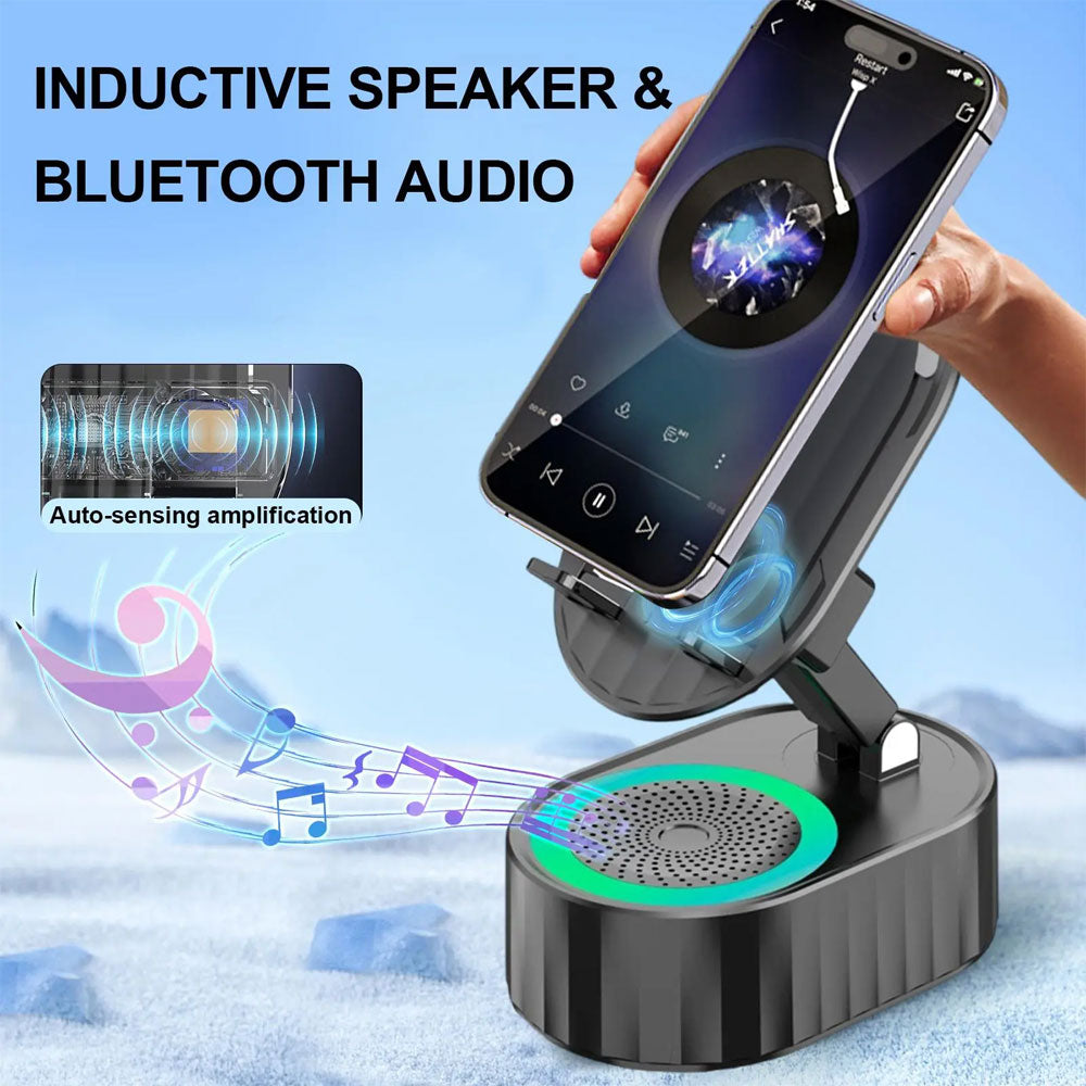 🔥Hot Sale 49% OFF🏆Wireless Induction Audio Bluetooth Speaker 5in1 Cellphone Holder USB Emergency Rechargeable (5000mAh) Portable Power Mobile Tablet Stand-TJY